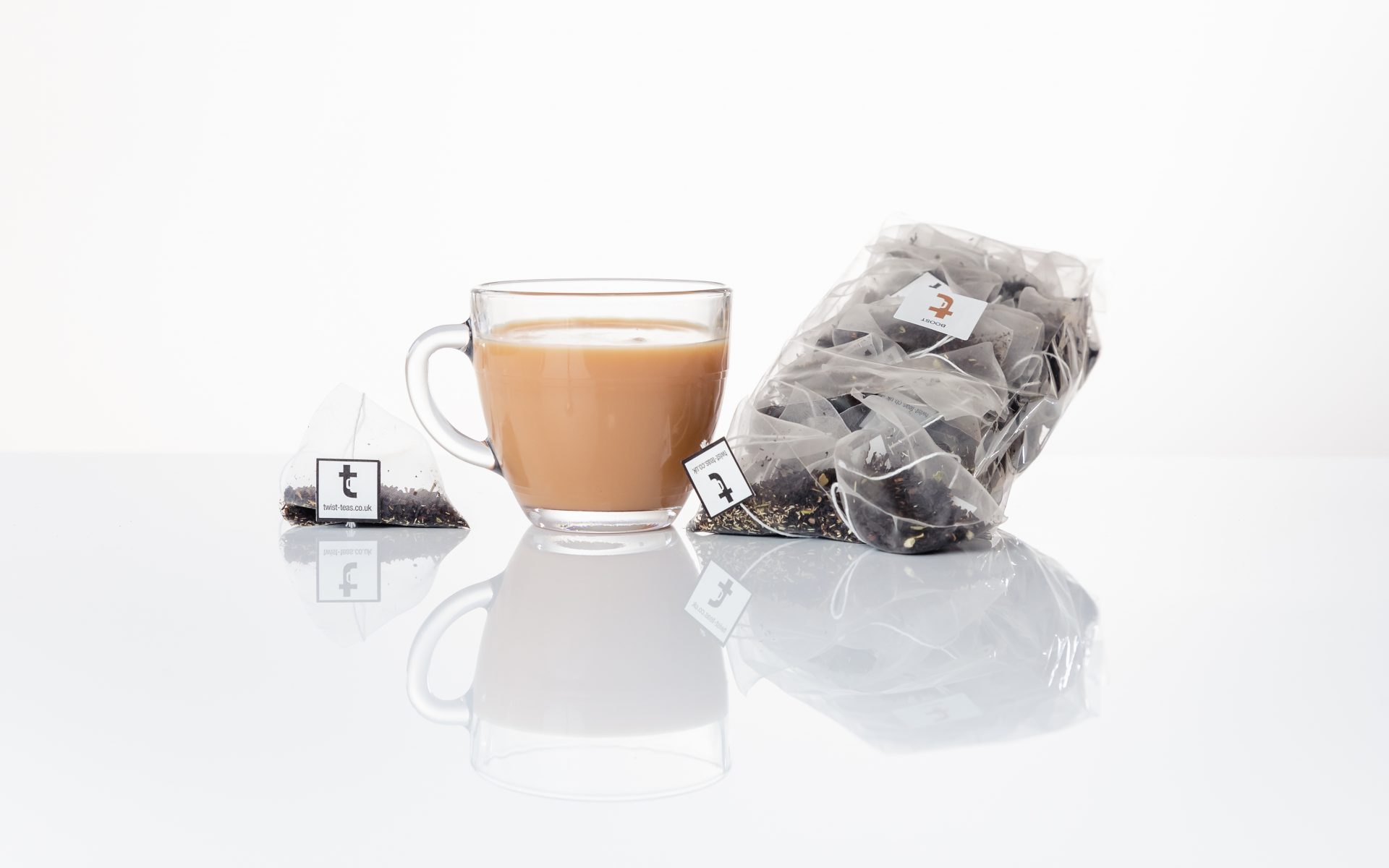 Boost teabags in compostable refill bag Boost compostable refill bag containing teabags