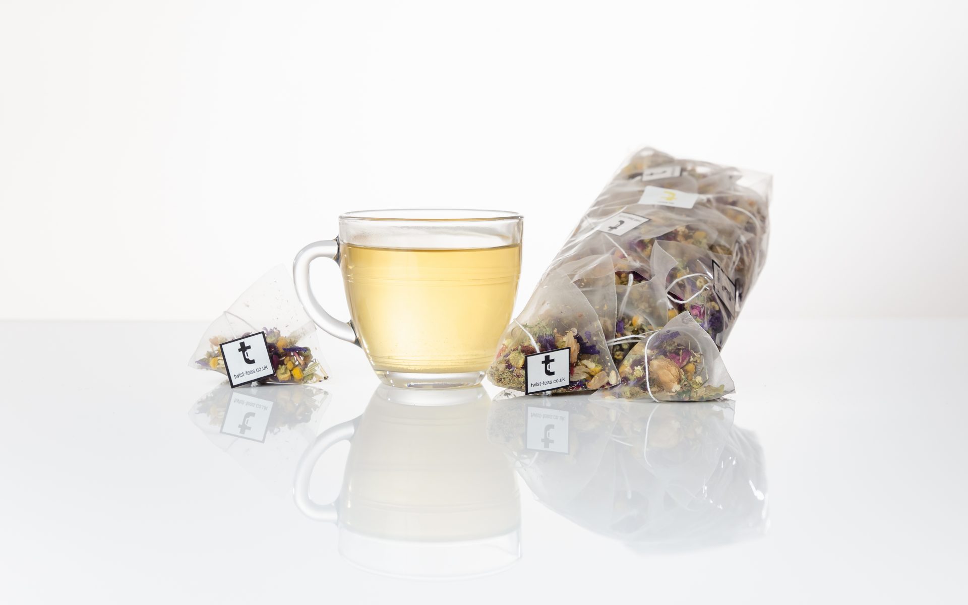 Sleep teabags in refill bag with cup of tea